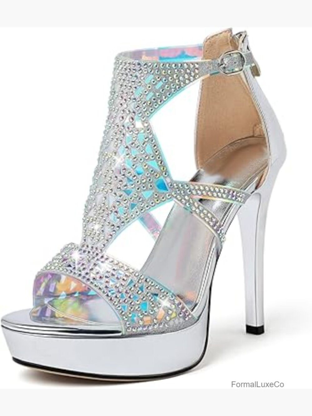 Women's Strappy Platform Heeled Sandals Rhinestone Gladiator Pumps Party